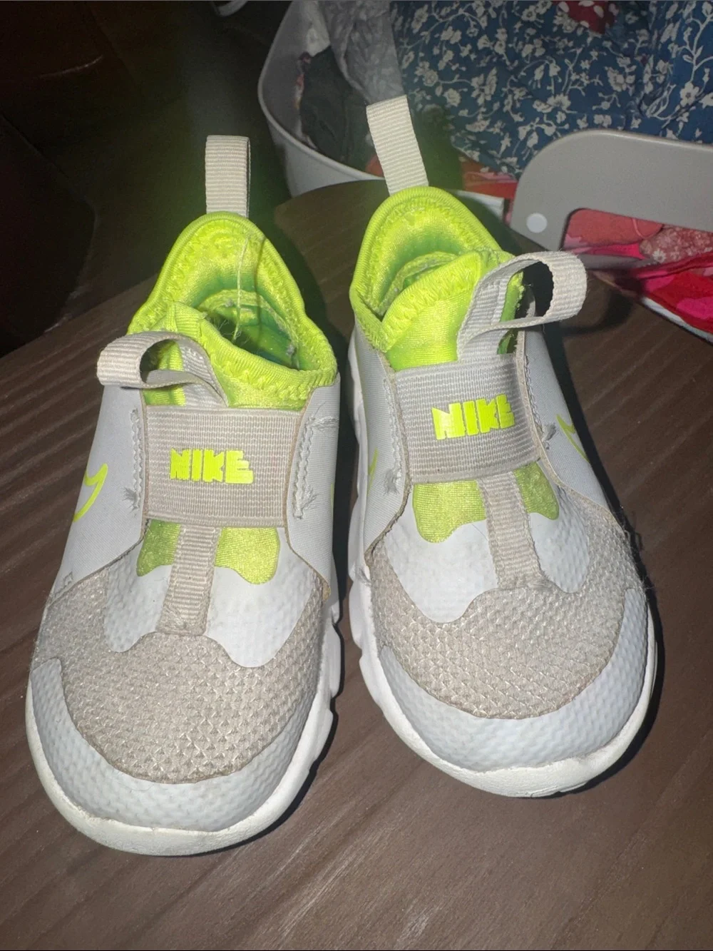 Nike Kids White and Neon Green Slip-On Sneakers
